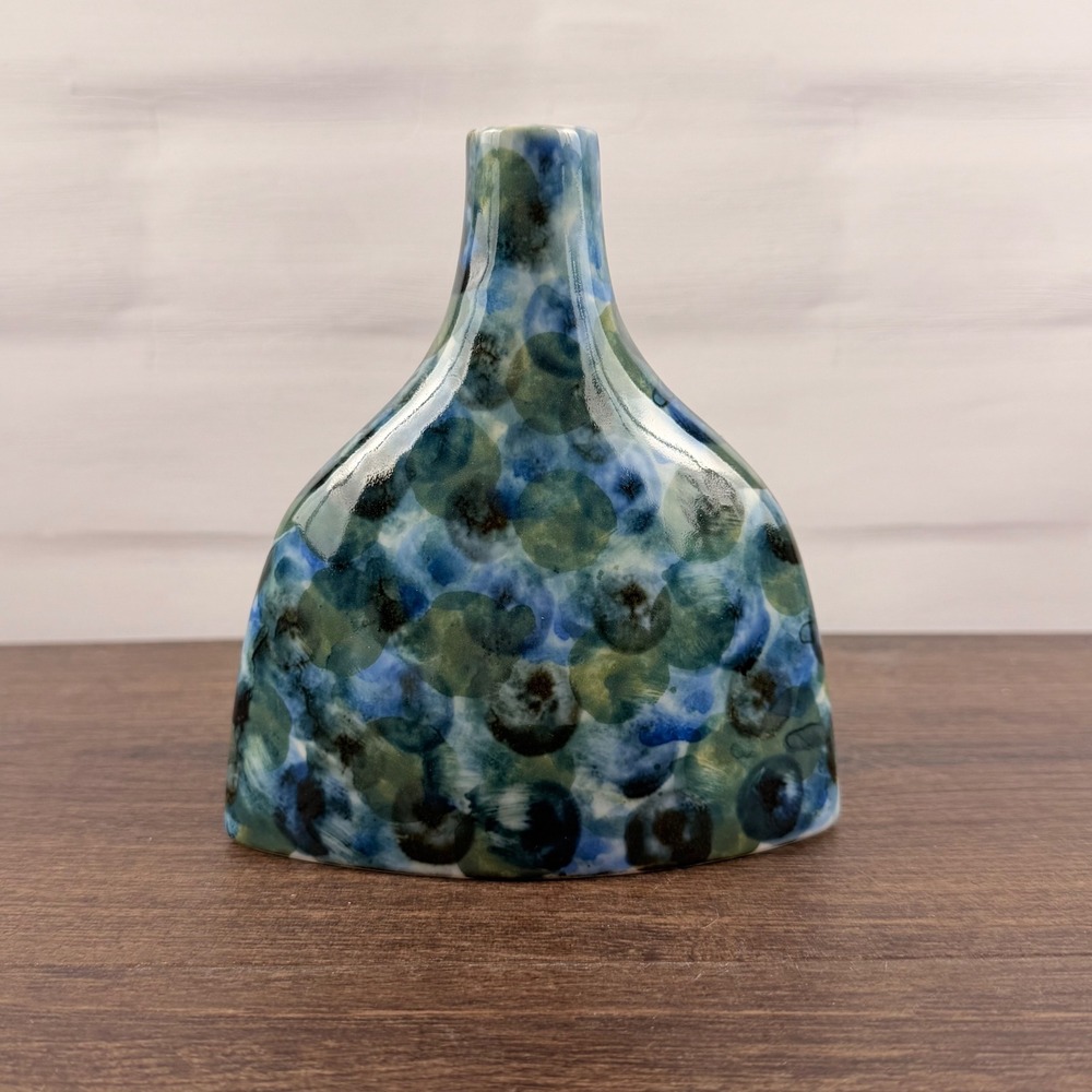 Japanese Studio Pottery Vase Blue Green Abstract Glaze Signed